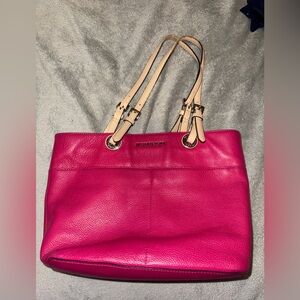 MICHAEL Michael Kors Magenta/Beige Grained Leather Bedford Tote PRE OWNED